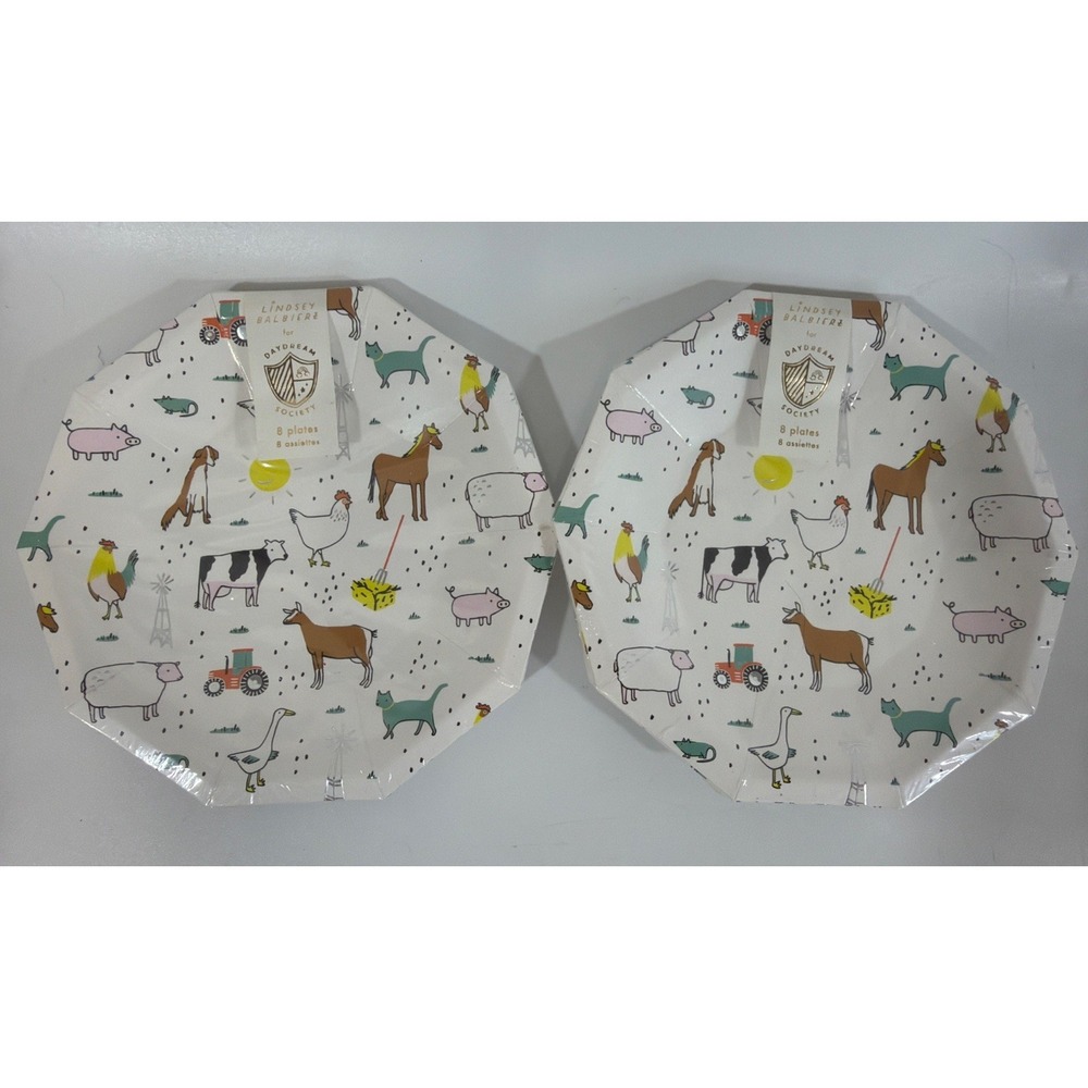 Daydream Society Farm Animals Theme Party 16 Small Cake Appetizer Plates 7.5"